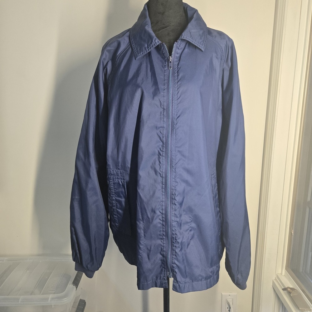 Vintage Dunlop Windbreaker Jacket Men's Size L Navy Blue Short Sleeve Zip Up...